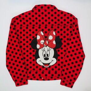 Disney Parks Minnie Mouse Red & Black Polka Dot Denim Trucker Jacket-Size S New